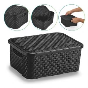 Cesto Oganizador Rattan C/ Tampa 3Litros Preto